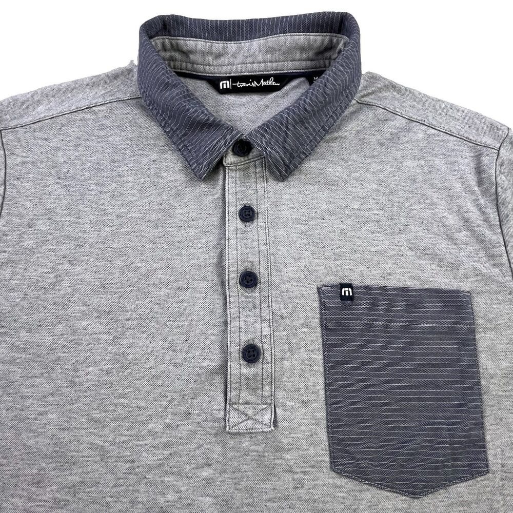 Travis Mathew Polo Shirt Men's M Gray Short Sleeve Golf Pima Cotton Performance
